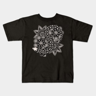 Zentangle Salamander and Flowers Mandala Kids T-Shirt